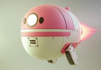 Aufkleber - A pink, spherical robot with jet propulsion, designed for playful, futuristic aesthetics.
