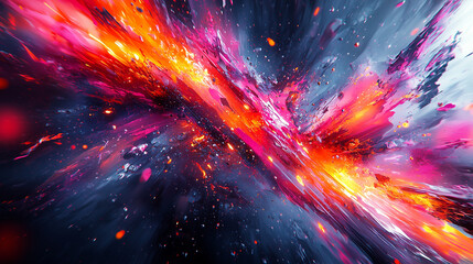 Wall Mural - dynamic abstract painting with explosive red and blue tones suggesting a fierce celestial event