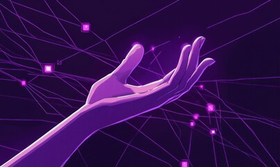 Wall Mural - a stylized hand reaching out amidst glowing lines and nodes, symbolizing connection and technology.