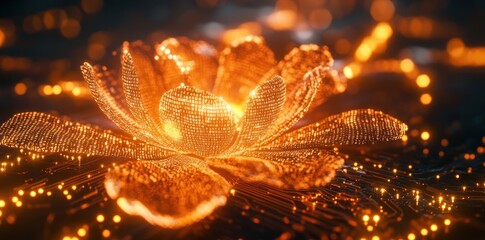 Wall Mural - a glowing, digital flower composed of intricate light particles and textures.