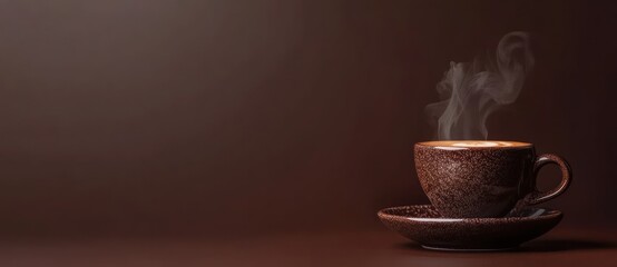 Wall Mural - A steaming cup of coffee on a dark background, evoking warmth and relaxation.