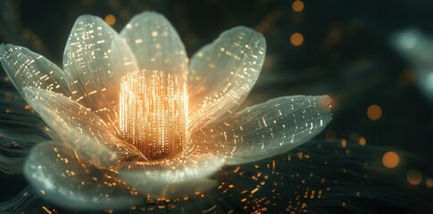 Wall Mural - a glowing digital flower with shimmering particles, symbolizing beauty and technology.