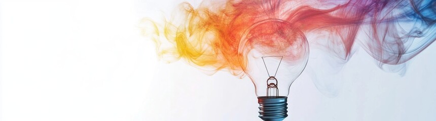 Wall Mural - a light bulb emitting colorful smoke, symbolizing creativity and innovation.