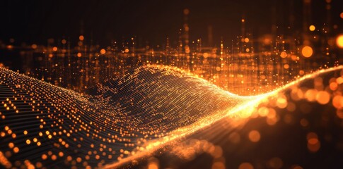 Wall Mural - abstract visualization of flowing data with glowing particles and waves.
