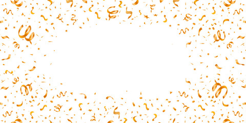 Gold Party Confetti Frame in Cartoon Style Perfect for Celebrations and Holidays. Anniversary background isolated on white background. 