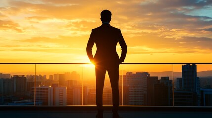 Wall Mural - a man in a suit stands on a balcony overlooking a city