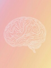 Fototapete - A minimalistic human brain doodle created with thin white lines on a soft gradient background, allowing for creative text additions. Generative AI