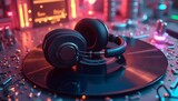 Cool urban vibe, music style related R&B and Hip Hop style symbols and elements. A microphone or a pair of headphones can be prominently displayed on the background