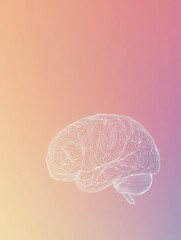 Fototapete - This doodle features a human brain designed with thin white lines set against a soft gradient background, perfect for creative text placement. Generative AI