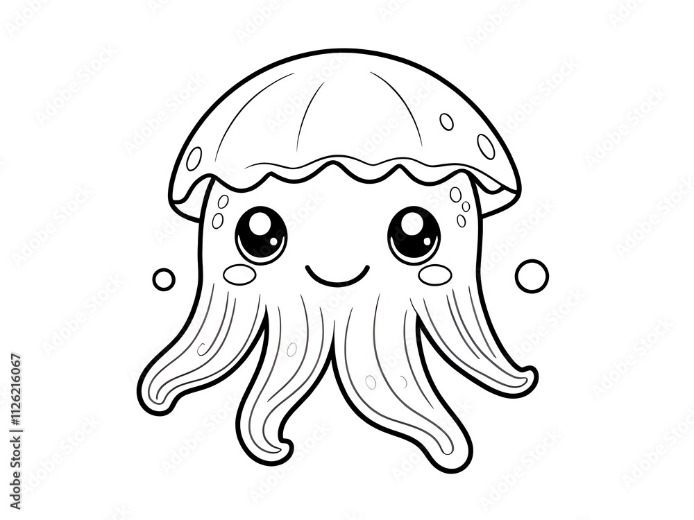 Adorable Cartoon Jellyfish Coloring Page Stock Illustration | Adobe Stock