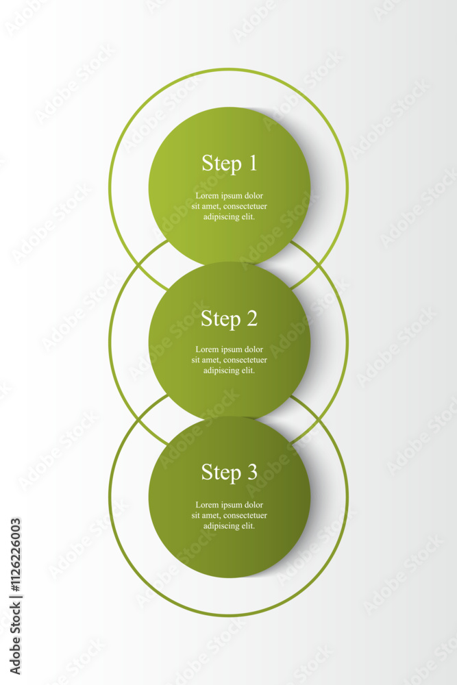 Step by step green vertical infographic template with 3 steps, options ...