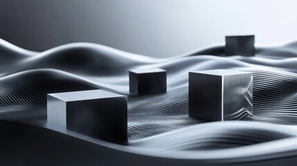 Abstract Black Cubes on a Wavy Surface