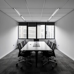 Empty, contemporary office interior with modern desk, chair, and minimalist design