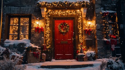 Poster - Festive Winter Home Entrance Decorated For Christmas