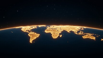 Wall Mural - A symbolic Earth Hour graphic showing lights dimming in a global progression, with the continents gradually appearing under a starry sky 
