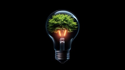 Wall Mural - A vibrant Earth Hour poster with a glowing lightbulb fading into darkness, replaced by a lush tree inside, symbolizing growth and sustainability 