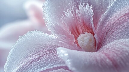 Poster - Frozen Pink Flower Petals Glistening With Ice Crystals