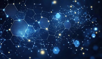 Abstract blue background with a hexagonal pattern and connection lines