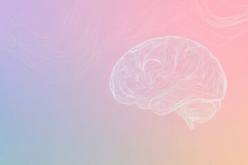 Fototapete - A detailed doodle of a human brain outlined in thin white lines is displayed against a soft gradient background, allowing for text placement. Generative AI
