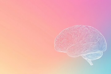 Poster - A creative doodle features a human brain outlined in thin white lines against a soft gradient background, leaving room for additional text. Generative AI