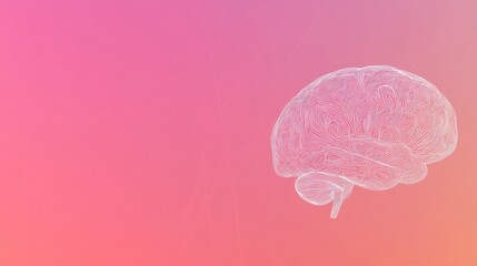 Fototapete - A creative doodle showcases a human brain drawn in thin white lines set against a soft gradient backdrop, leaving space for additional text. Generative AI