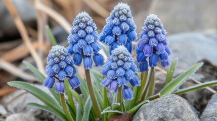 Poster - Frosty Blue Muscari Flowers In Spring Garden