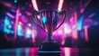 © hozo - E-Sports winner trophy at studio illuminated by neon lights with blurred background.ai generative
