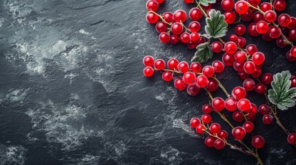 Poster - Frosted Red Currants on Dark Stone Background