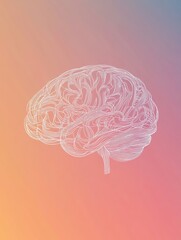 Fototapete - White line art of a human brain on a soothing gradient background offers a creative and adaptable canvas for text or ideas. Generative AI