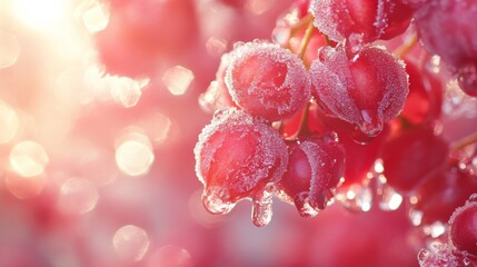 Poster - Frozen Red Berries Glistening In Winter Sunlight