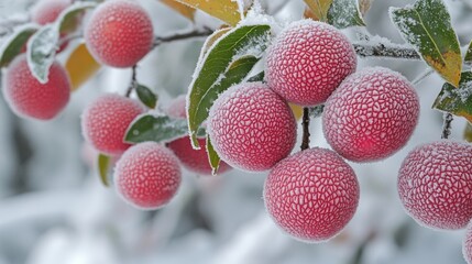 Poster - Frozen Red Fruits Adorn Winter Branches