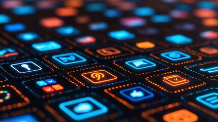 Digital Interface with Glowing App Icons