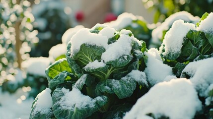 Poster - Snow Covered Green Cabbage Plants In Winter