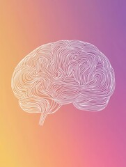 Poster - This artwork features a human brain rendered in thin white lines against a soft gradient background, inviting text or ideas. Generative AI