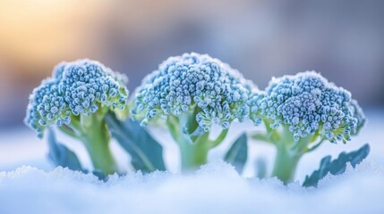 Poster - Three Frozen Broccoli Heads In Winter Snow