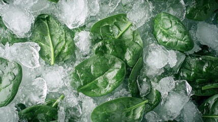 Poster - Frozen Spinach Leaves Embedded In Ice Cubes