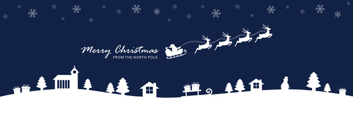 Wall Mural - christmas banner santa claus in a sleigh with reindeer vector illustration