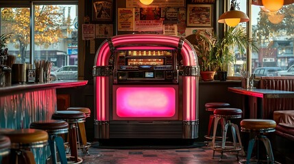 Canvas Print - Retro jukebox in a vintage diner.