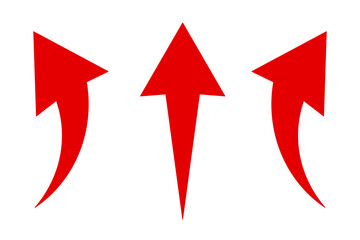 A simple, red, straight, curved arrows point to the up on a white background. Direction symbol. Arrow symbol for app, UI, web. Vector illustration