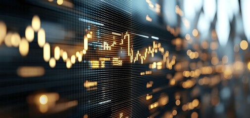 Leinwandbilder - A close-up view of a digital display showcasing fluctuating financial data with glowing elements, representing market trends and analytics.