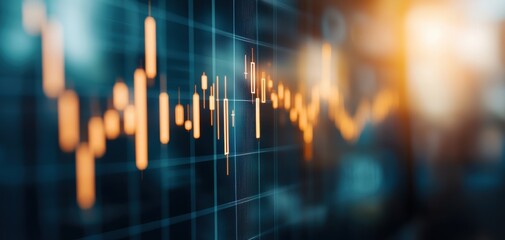 Leinwandbilder - A close-up view of a financial trading chart displaying fluctuating market trends with vibrant orange lines against a dark background.