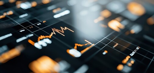 Leinwandbilder - A close-up of a digital financial graph displaying market trends with orange and white lines against a dark background, symbolizing data analysis and investment.