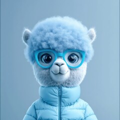 Wall Mural - cute alpaca character in winter attire with glasses