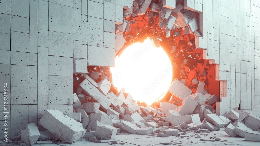 Fragmented Blocks The fragmented pieces of concrete and red ceramic bricks are scattered ...