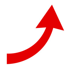 Wall Mural - A simple, red, curved arrow point to the up on a white background. Direction symbol. Arrow symbol for app, UI, web. Vector illustration