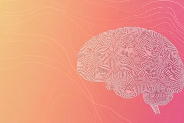 Fototapete - Artistic representation of a human brain in thin white lines, set against a soft gradient background, perfect for adding personalized text. Generative AI