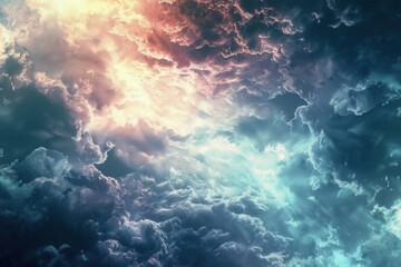 Fototapete - Vibrant cosmic clouds illuminated by celestial light showcasing an array of colors in the deep universe at twilight