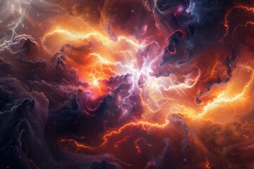 Fototapete - Vibrant cosmic clouds illuminated by celestial light showcasing an array of colors in the deep universe at twilight