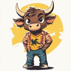 Wall Mural - cute cartoon bull character in casual attire