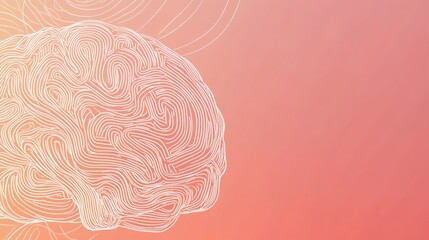 Poster - Doodle of a human brain created with thin white lines against a soft gradient background, designed for adding personalized text or concepts. Generative AI